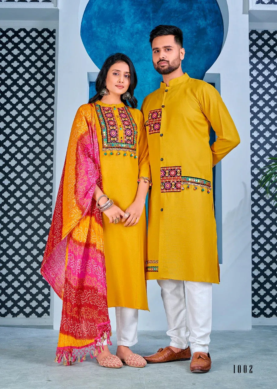 Navratri Special Couple combo of Kurta with Pajama &amp; Kurti with Pants &amp; Dupatta Dress Anant Tex Exports Private Limited