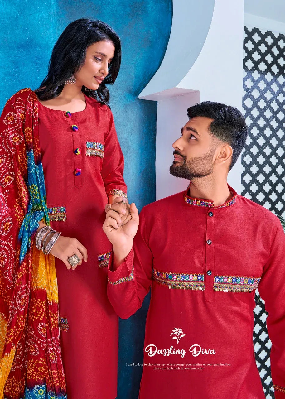 Navratri Special Couple combo of Kurta with Pajama &amp; Kurti with Pants &amp; Dupatta Dress Anant Tex Exports Private Limited