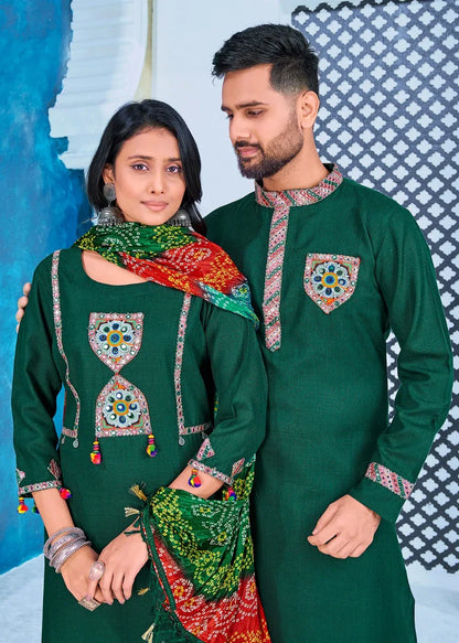 Navratri Special Couple combo of Kurta with Pajama &amp; Kurti with Pants &amp; Dupatta Dress Anant Tex Exports Private Limited