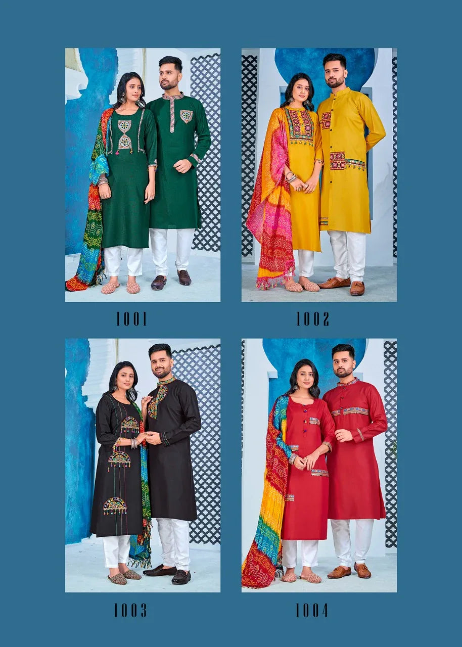 Navratri Special Couple combo of Kurta with Pajama &amp; Kurti with Pants &amp; Dupatta Dress Anant Tex Exports Private Limited