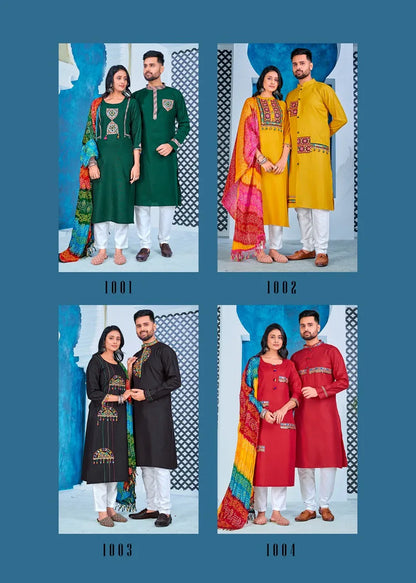 Navratri Special Couple combo of Kurta with Pajama &amp; Kurti with Pants &amp; Dupatta Dress Anant Tex Exports Private Limited