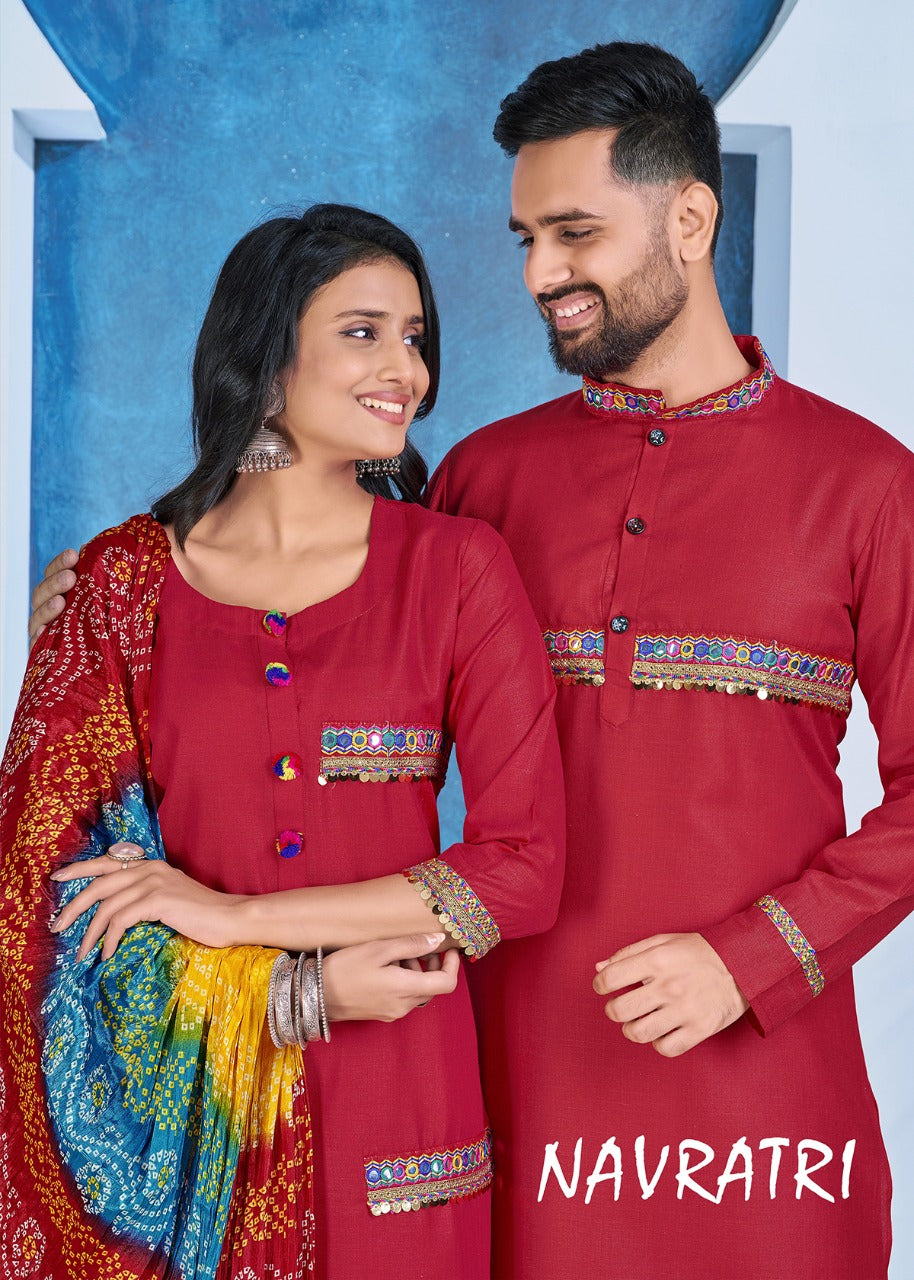 Navratri Special Couple combo of Kurta with Pajama & Kurti with Pants & Dupatta Dress Anant Tex Exports Private Limited