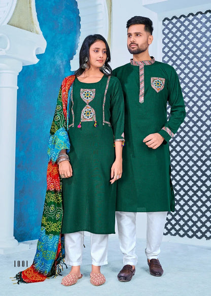 Navratri Special Couple combo of Kurta with Pajama &amp; Kurti with Pants &amp; Dupatta Dress Anant Tex Exports Private Limited