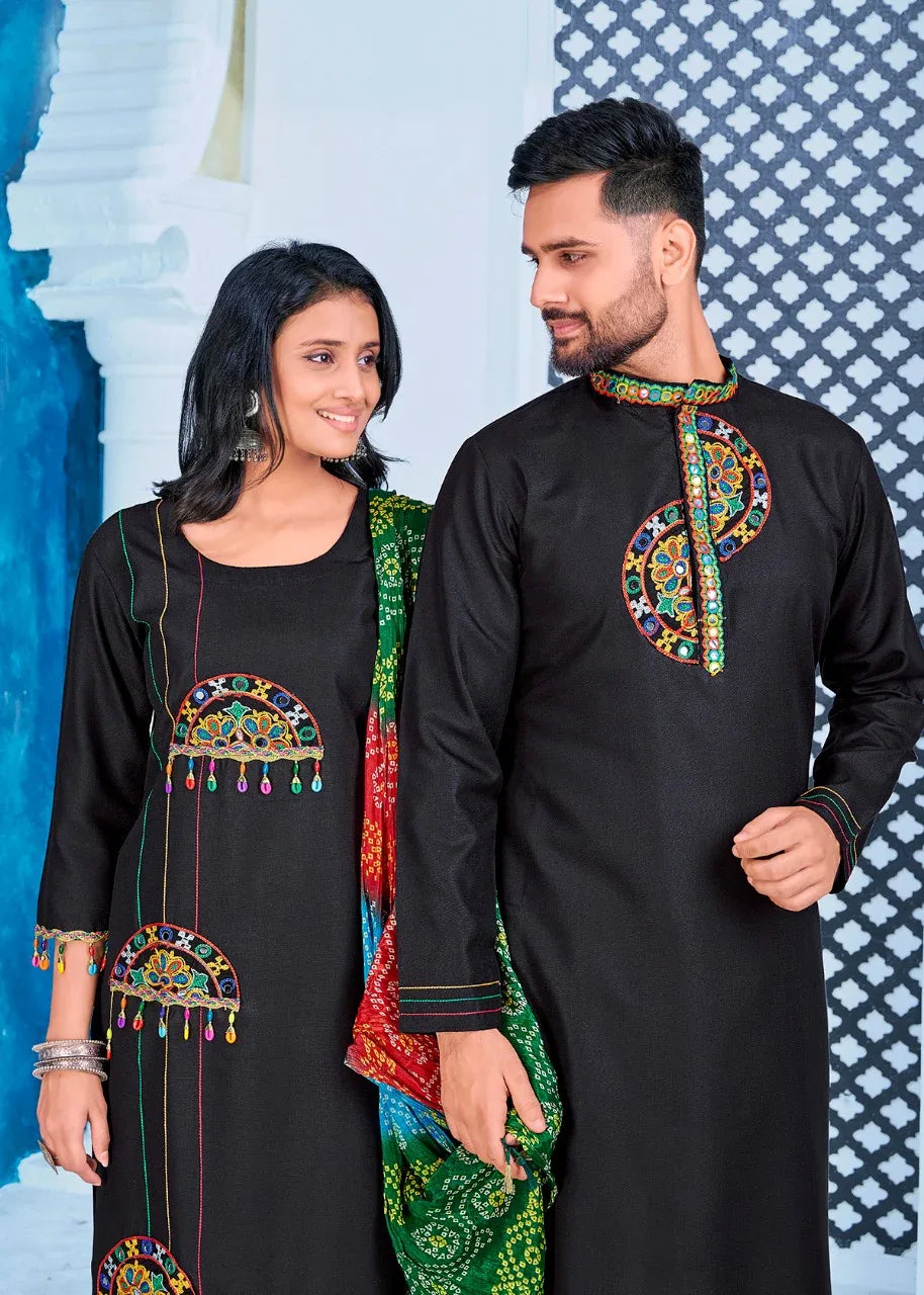Navratri Special Couple combo of Kurta with Pajama &amp; Kurti with Pants &amp; Dupatta Dress Anant Tex Exports Private Limited