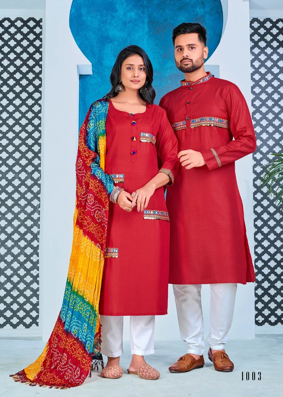 Navratri Special Couple combo of Kurta with Pajama &amp; Kurti with Pants &amp; Dupatta Dress Anant Tex Exports Private Limited