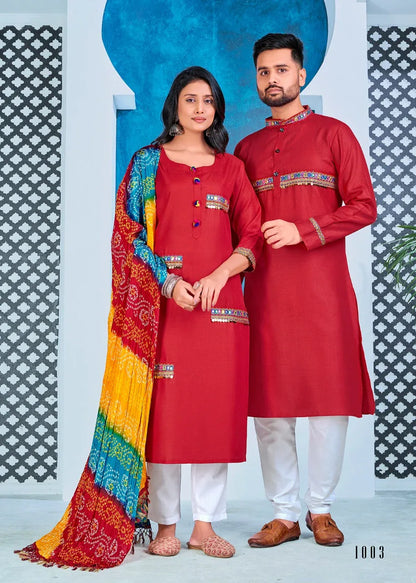 Navratri Special Couple combo of Kurta with Pajama &amp; Kurti with Pants &amp; Dupatta Dress Anant Tex Exports Private Limited
