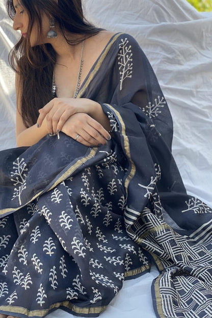 Premium Chandreri With Jari Patti Border &amp; Digital Print Saree Anant Tex Exports Private Limited