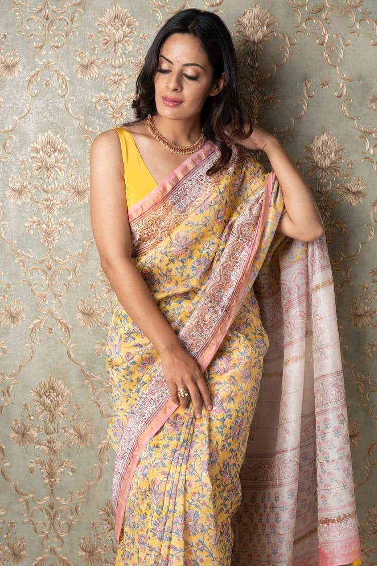 Premium Chandreri With Jari Patti Border &amp; Digital Print Saree Anant Tex Exports Private Limited