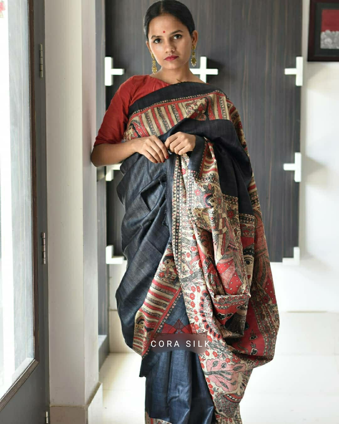Party Wear Kalamkari Satin Silk Saree Anant Tex Exports Private Limited