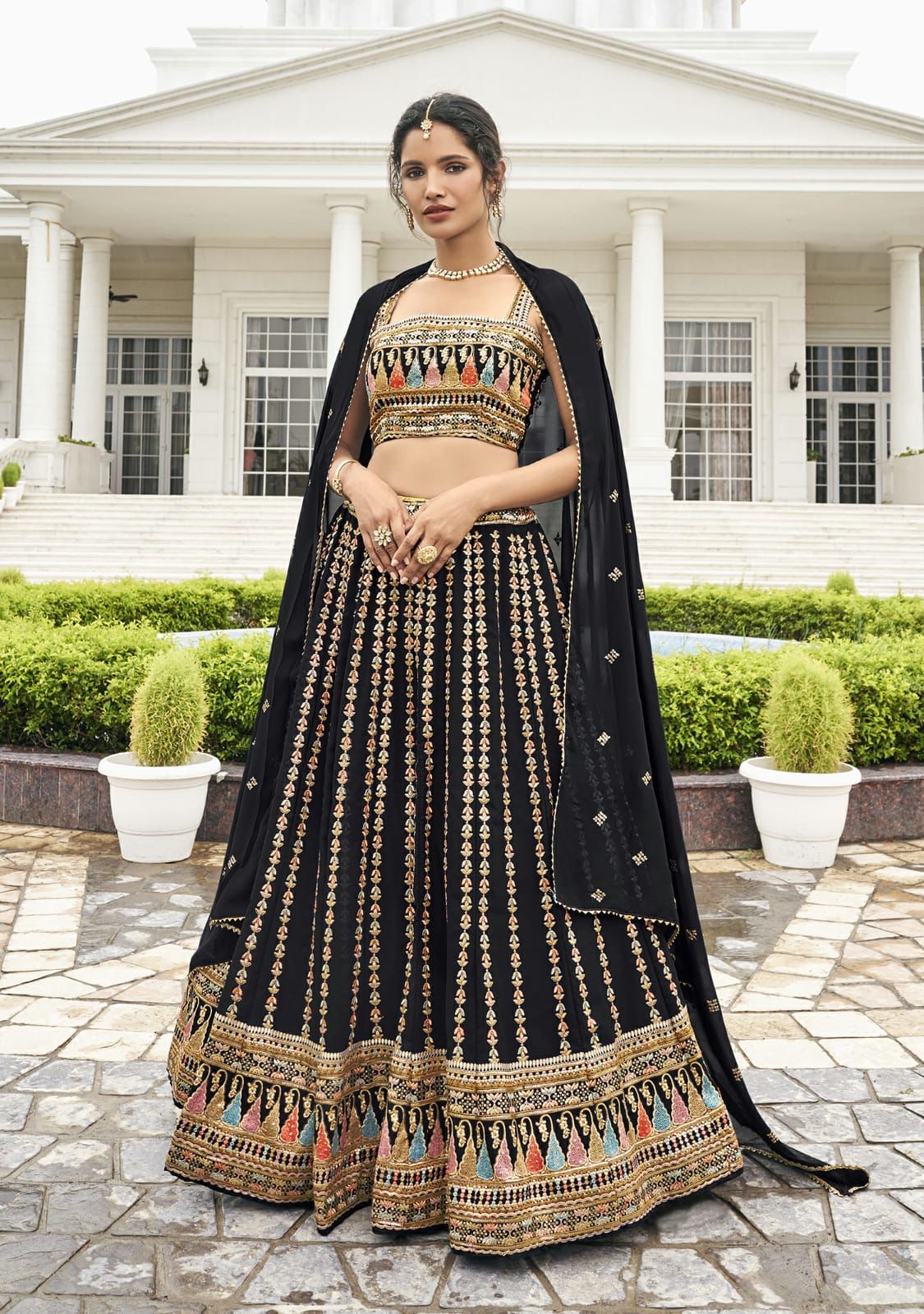 Designer Fancy Wedding Party Wear Black Bollywood Lehenga Choli In Georgette Sm Rimzim 136 A,b,c