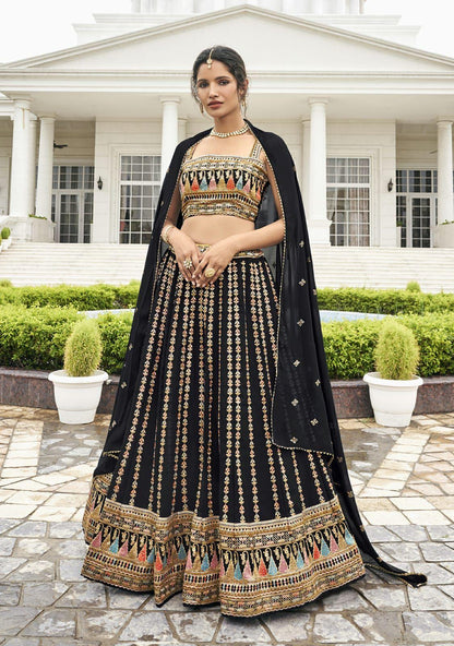 DESIGNER FANCY WEDDING PARTY WEAR BLACK BOLLYWOOD LEHENGA CHOLI IN GEORGETTE SM RIMZIM 136 A,B,C Anant Tex Exports Private Limited