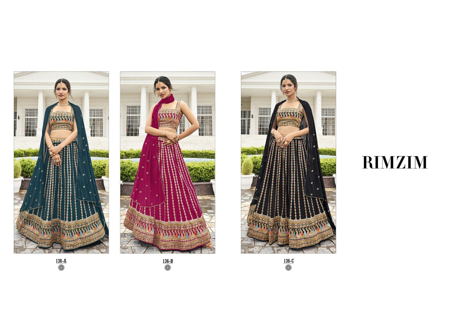 DESIGNER FANCY WEDDING PARTY WEAR BLACK BOLLYWOOD LEHENGA CHOLI IN GEORGETTE SM RIMZIM 136 A,B,C Anant Tex Exports Private Limited