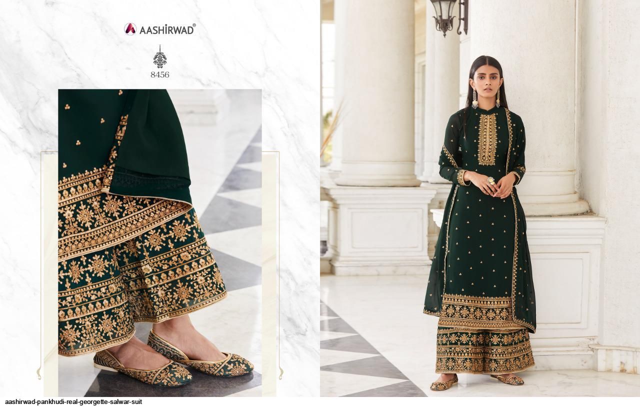 AASHIRWAD PANKHUDI PURE GEORGETTE SUITS SERIES 8453 To 8457 Anant Tex Exports Private Limited