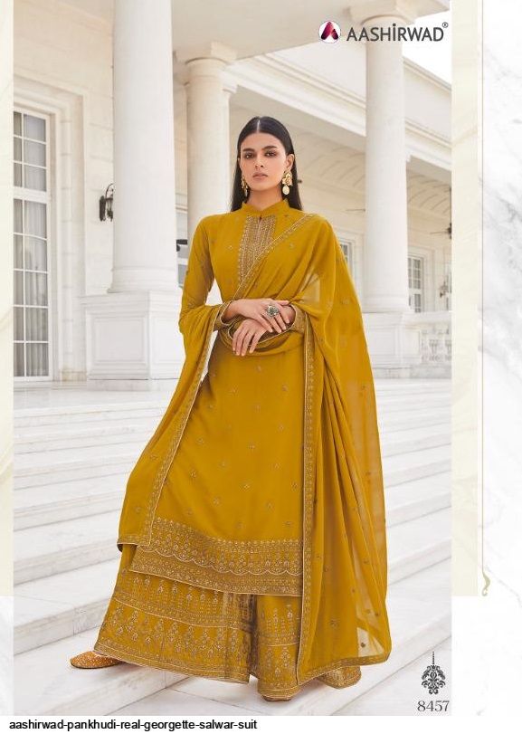 AASHIRWAD PANKHUDI PURE GEORGETTE SUITS SERIES 8453 To 8457 Anant Tex Exports Private Limited