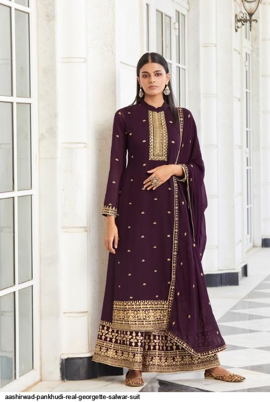 AASHIRWAD PANKHUDI PURE GEORGETTE SUITS SERIES 8453 To 8457 Anant Tex Exports Private Limited