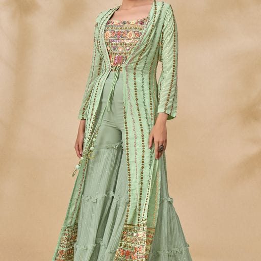 ARYA DESIGNS VOLUME 40 GEORGETTE KURTI WITH BOTTOM AND JACKET Anant Tex Exports Private Limited