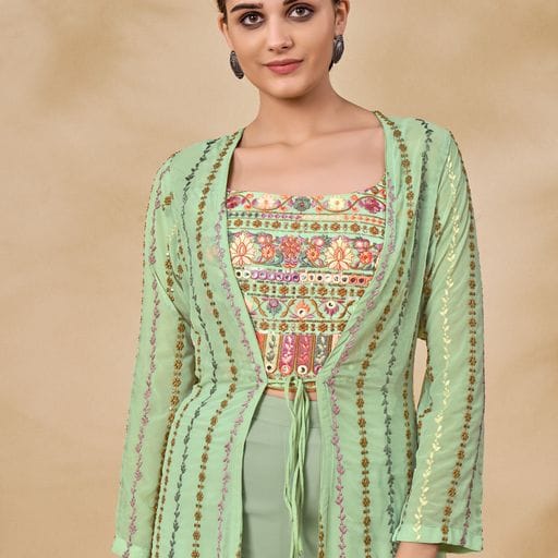 ARYA DESIGNS VOLUME 40 GEORGETTE KURTI WITH BOTTOM AND JACKET Anant Tex Exports Private Limited