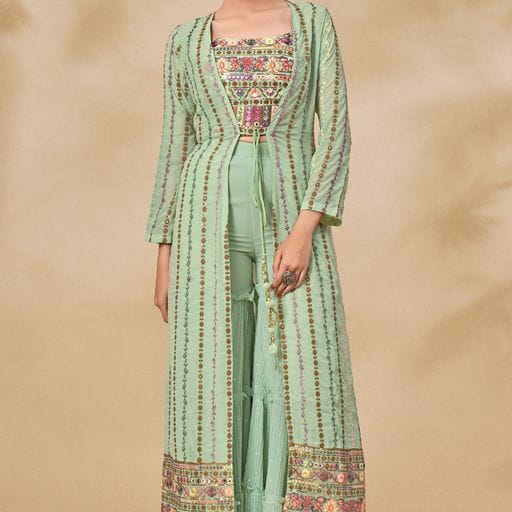 ARYA DESIGNS VOLUME 40 GEORGETTE KURTI WITH BOTTOM AND JACKET Anant Tex Exports Private Limited