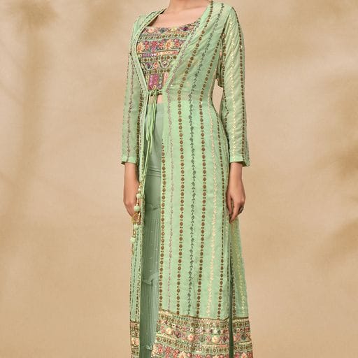 ARYA DESIGNS VOLUME 40 GEORGETTE KURTI WITH BOTTOM AND JACKET Anant Tex Exports Private Limited