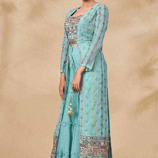 ARYA DESIGNS VOLUME 40 GEORGETTE KURTI WITH BOTTOM AND JACKET Anant Tex Exports Private Limited