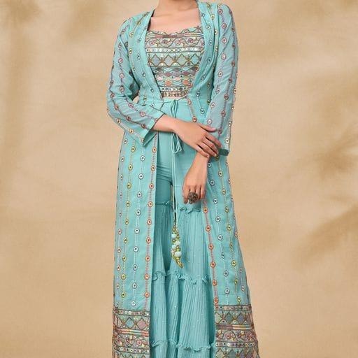 ARYA DESIGNS VOLUME 40 GEORGETTE KURTI WITH BOTTOM AND JACKET Anant Tex Exports Private Limited