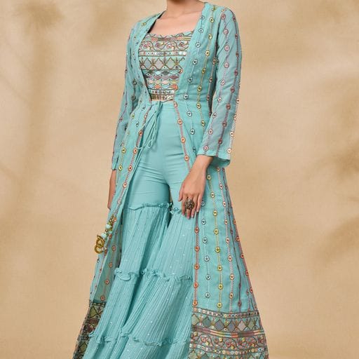 ARYA DESIGNS VOLUME 40 GEORGETTE KURTI WITH BOTTOM AND JACKET Anant Tex Exports Private Limited