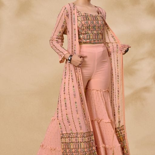 ARYA DESIGNS VOLUME 40 GEORGETTE KURTI WITH BOTTOM AND JACKET Anant Tex Exports Private Limited