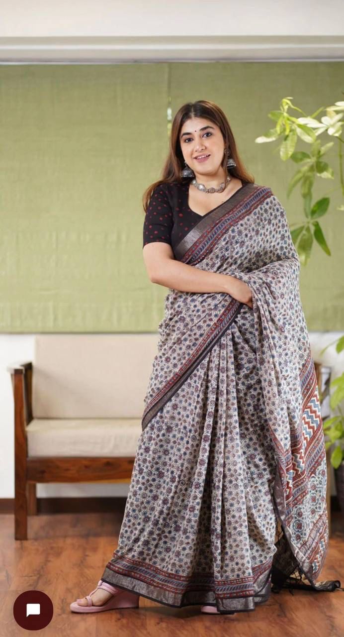 Beautiful Ajrakh Digital Print Saress Anant Tex Exports Private Limited