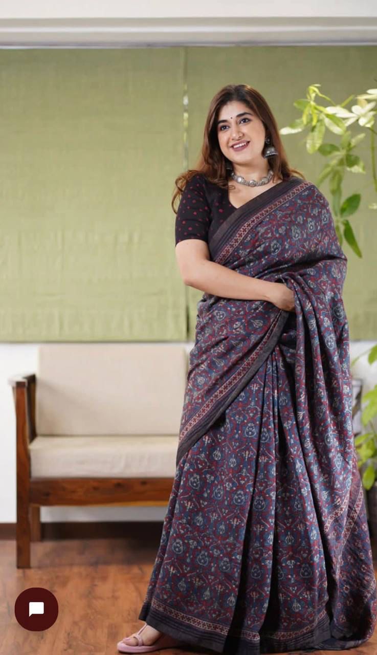 Beautiful Ajrakh Digital Print Saress Anant Tex Exports Private Limited