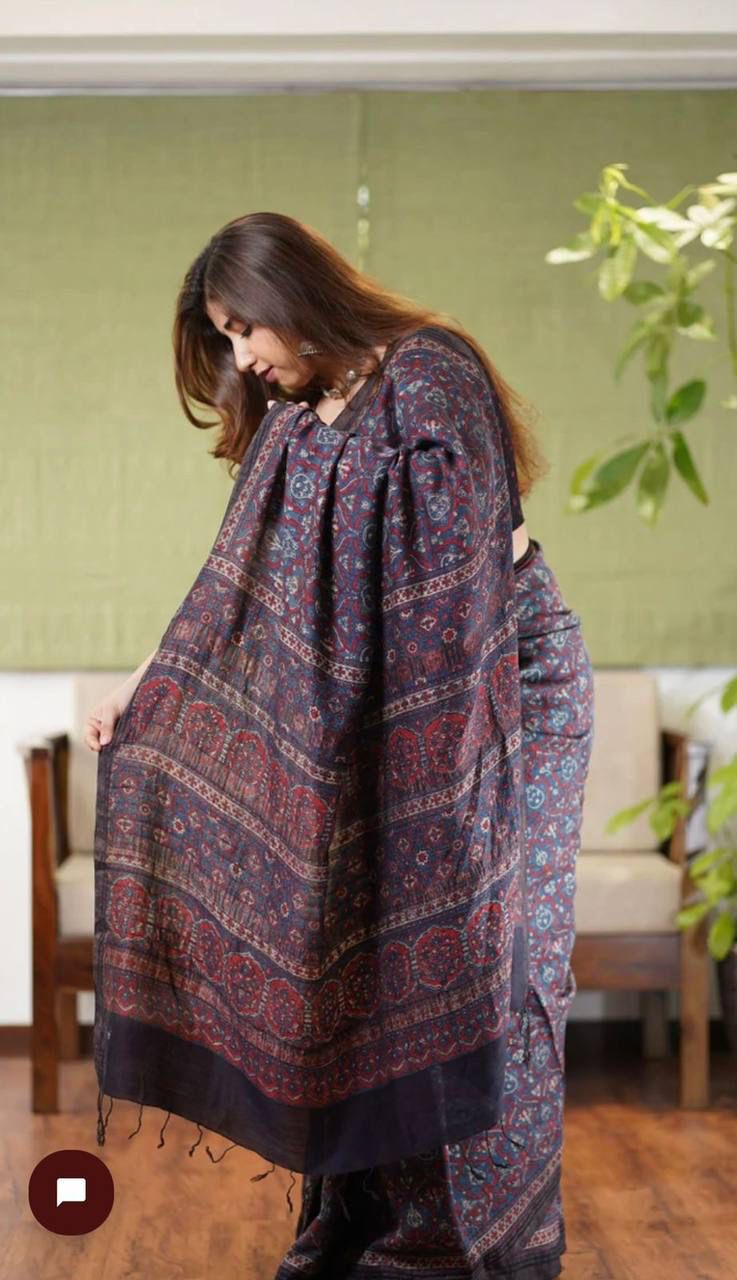 Beautiful Ajrakh Digital Print Saress Anant Tex Exports Private Limited