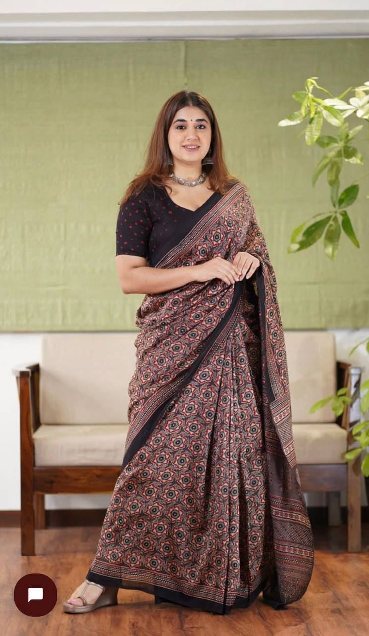 Beautiful Ajrakh Digital Print Saress Anant Tex Exports Private Limited