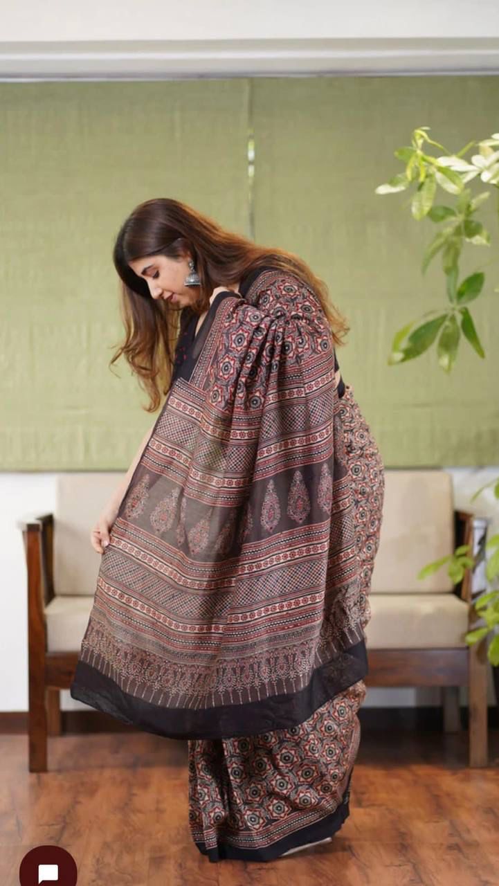 Beautiful Ajrakh Digital Print Saress Anant Tex Exports Private Limited