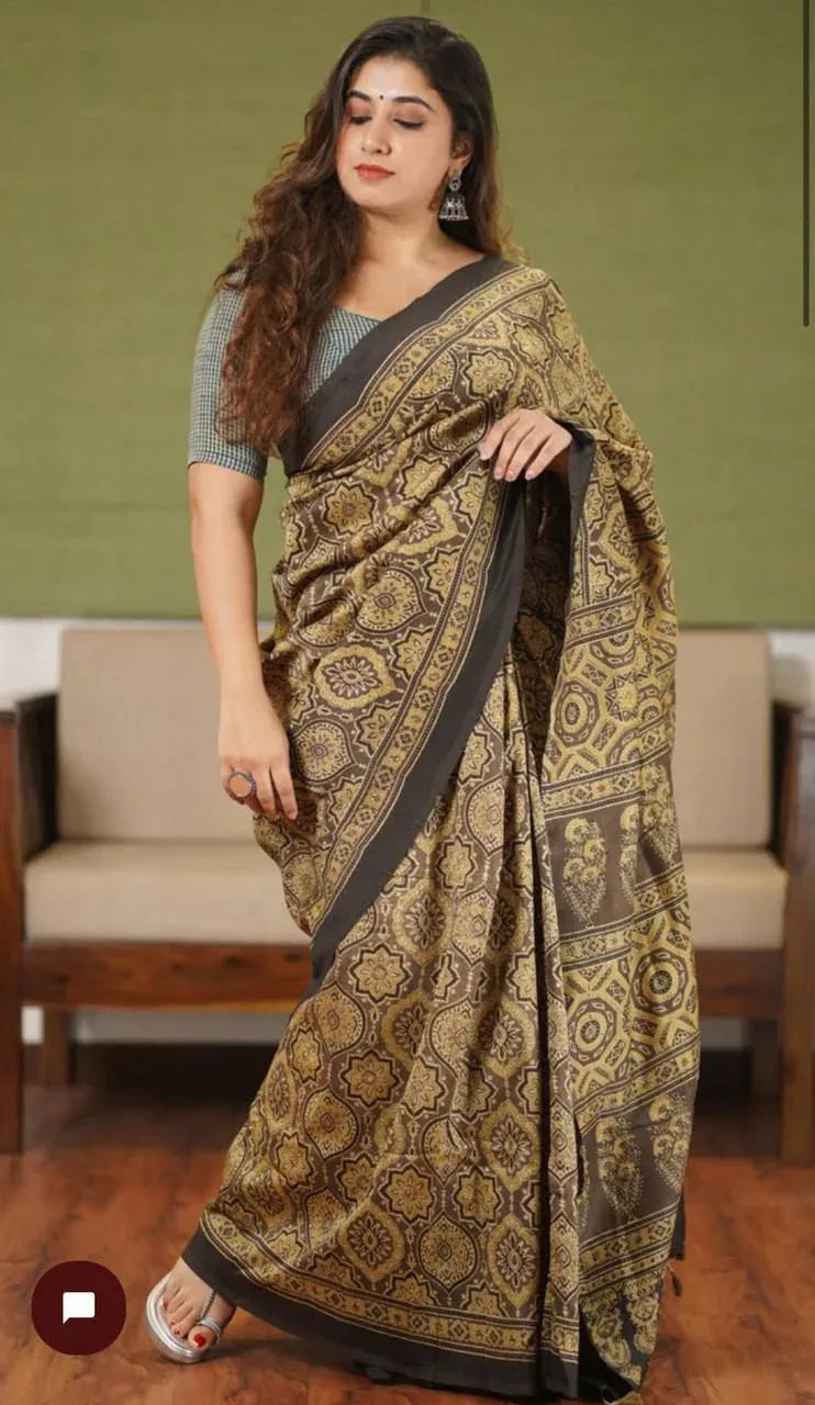 Beautiful Ajrakh Digital Print Saress Anant Tex Exports Private Limited