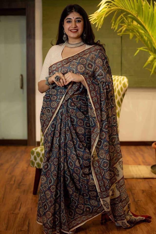 Beautiful Ajrakh Digital Print Saress Anant Tex Exports Private Limited