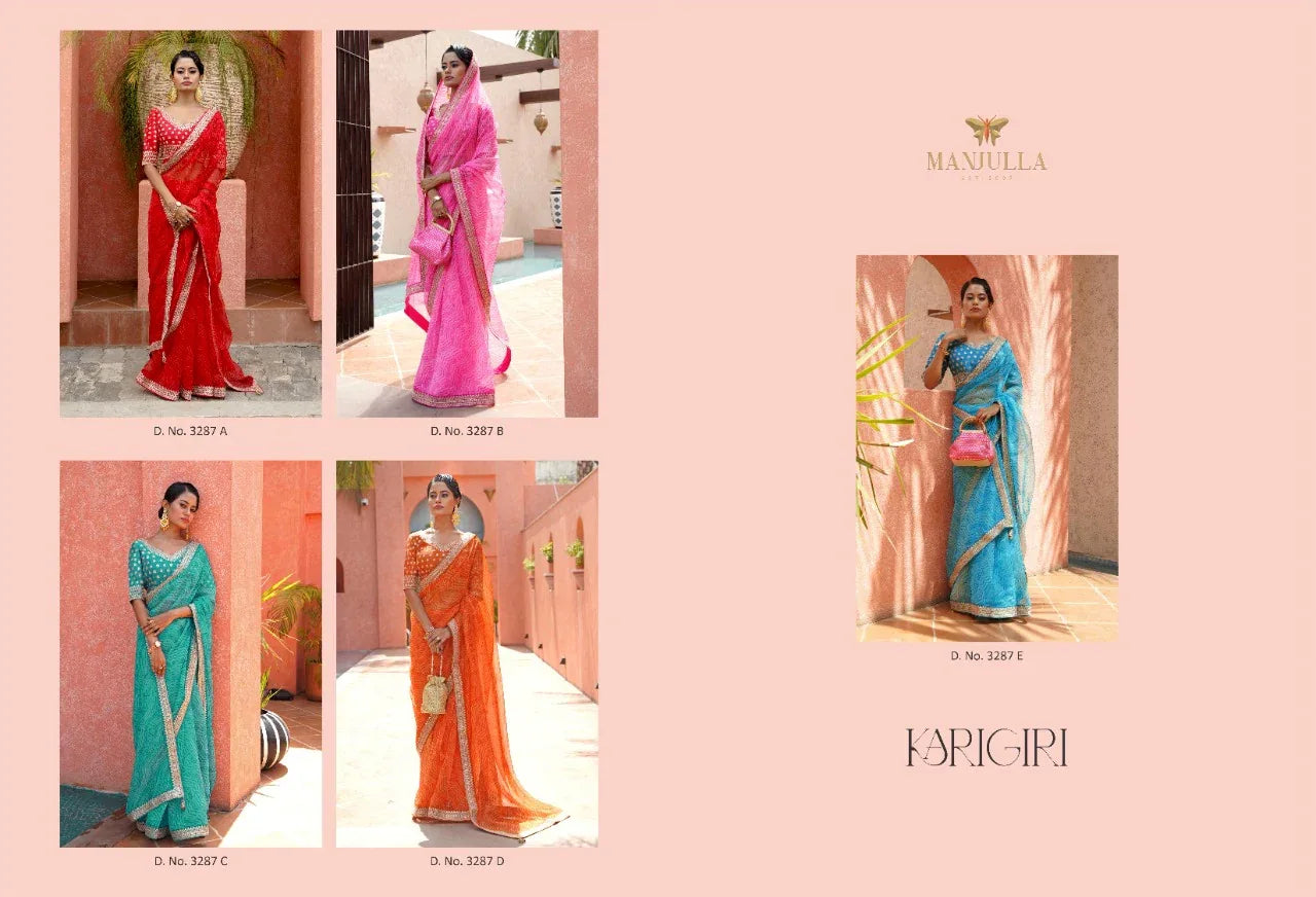 MANJULA KARIGIRI ORGANZA LEHARIYA PATTERN SAREES Anant Tex Exports Private Limited
