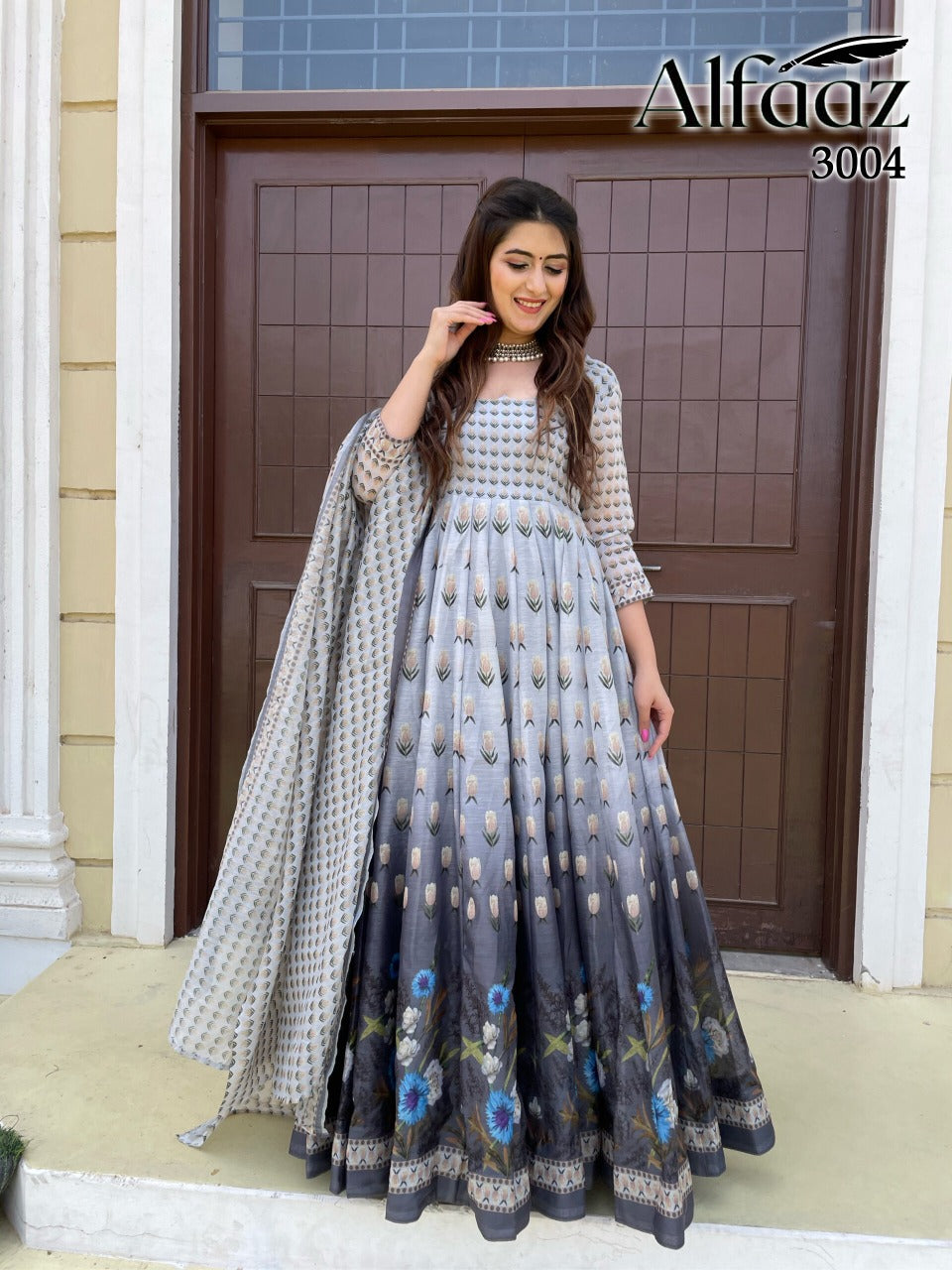 Suri Chanderi Silk Gown with Dupatta – Mina Designer Collection