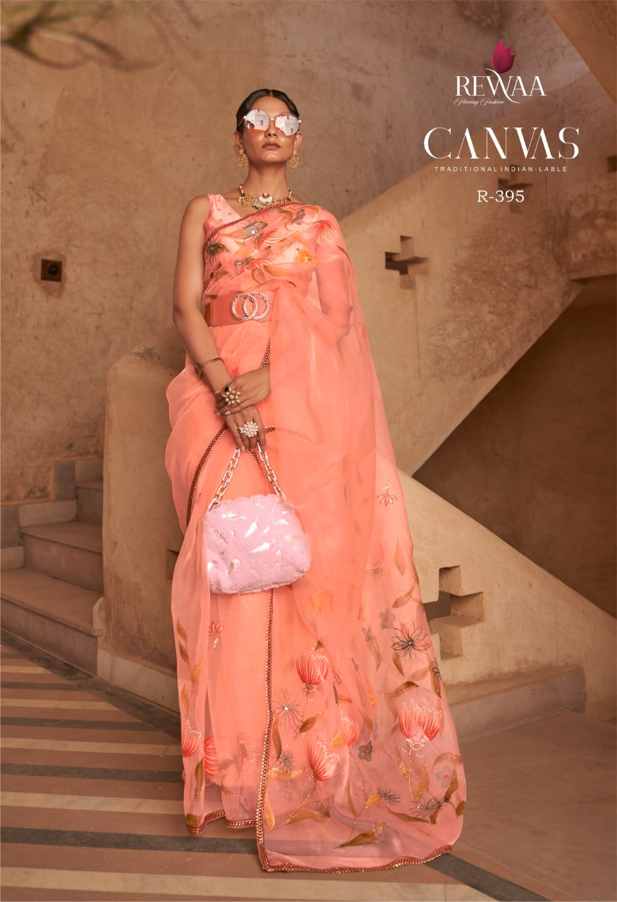 PARTY WEAR REWAA CANVAS ORGENZA SAREE Anant Tex Exports Private Limited