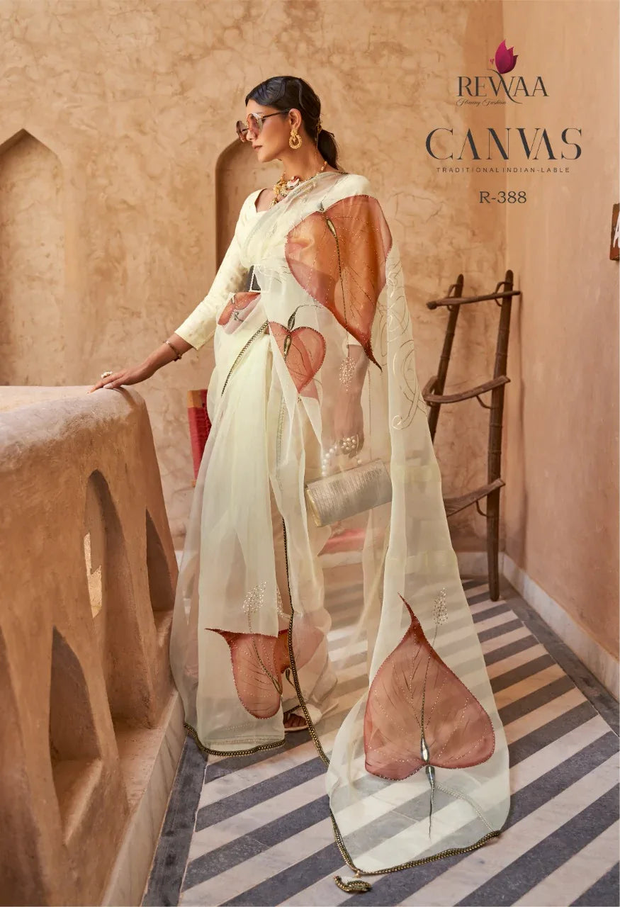 PARTY WEAR REWAA CANVAS ORGENZA SAREE Anant Tex Exports Private Limited