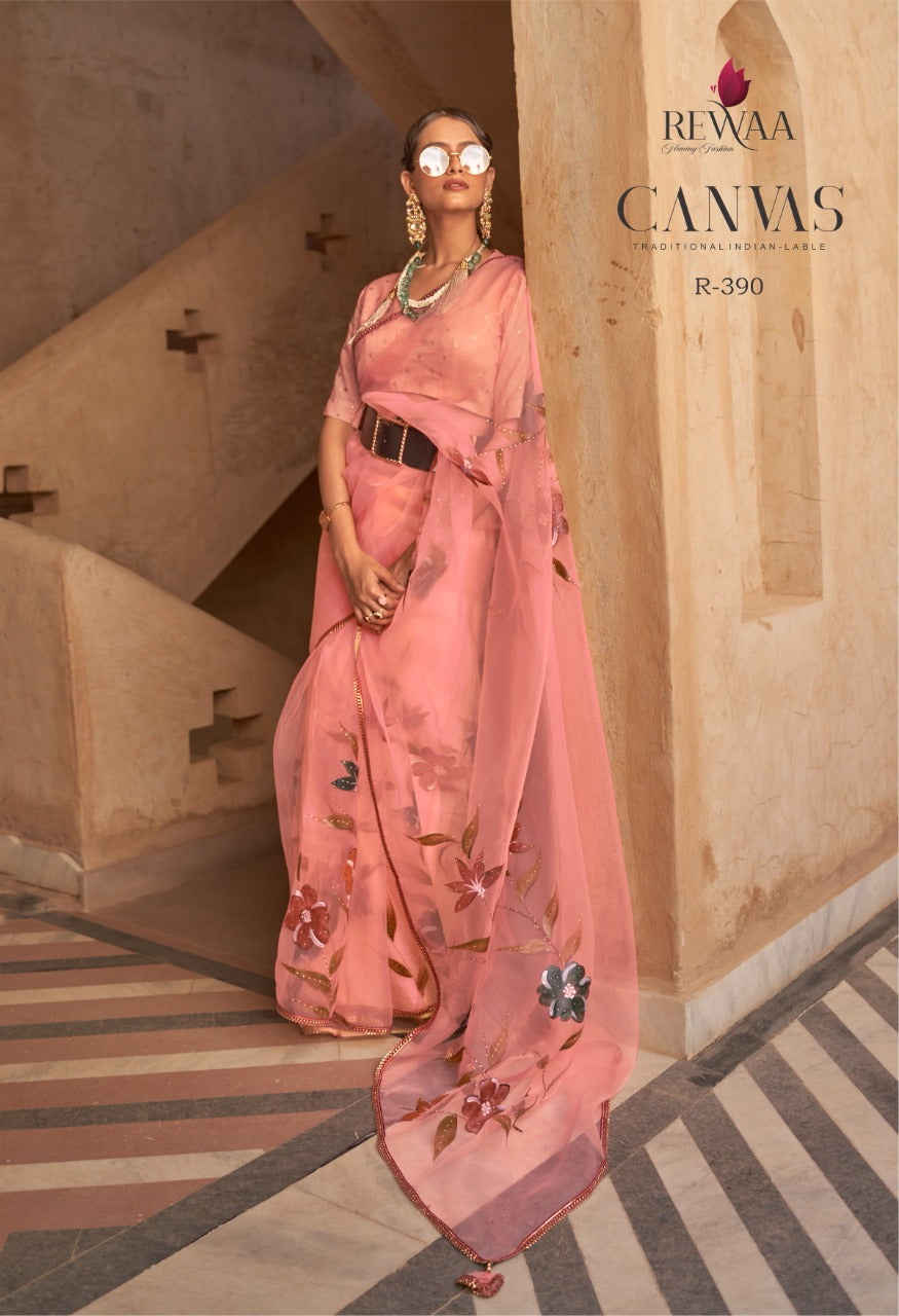 PARTY WEAR REWAA CANVAS ORGENZA SAREE Anant Tex Exports Private Limited