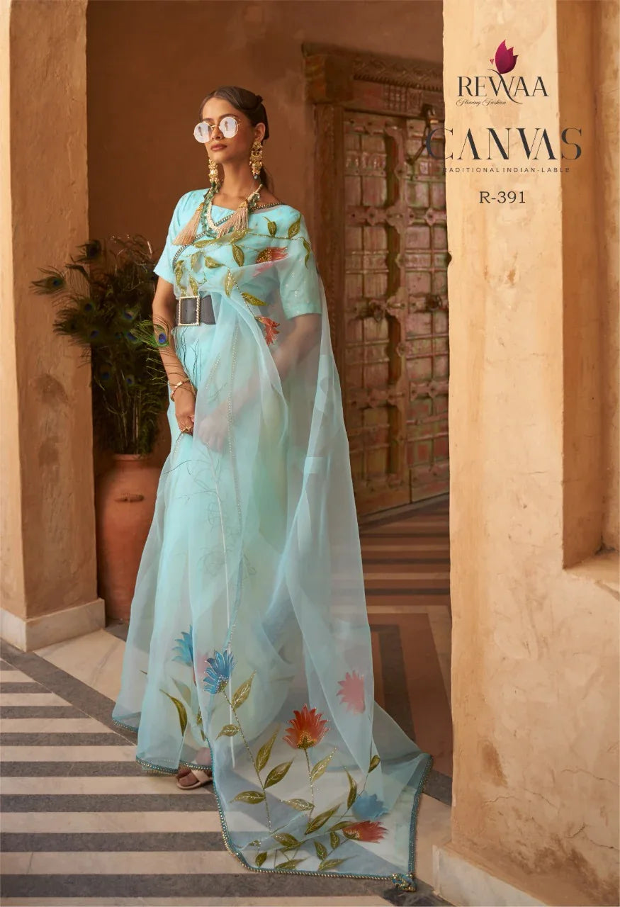 PARTY WEAR REWAA CANVAS ORGENZA SAREE Anant Tex Exports Private Limited