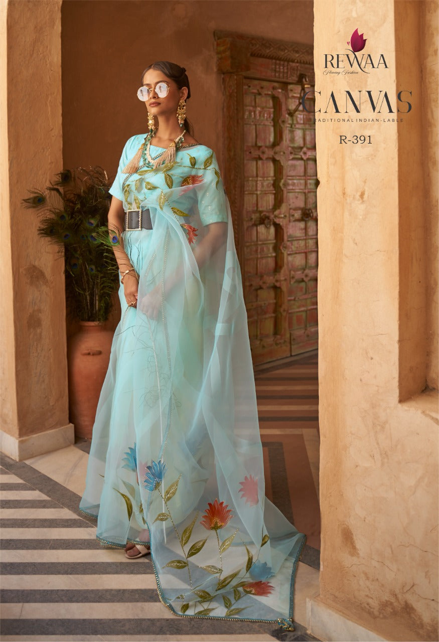 PARTY WEAR REWAA CANVAS ORGENZA SAREE Anant Tex Exports Private Limited