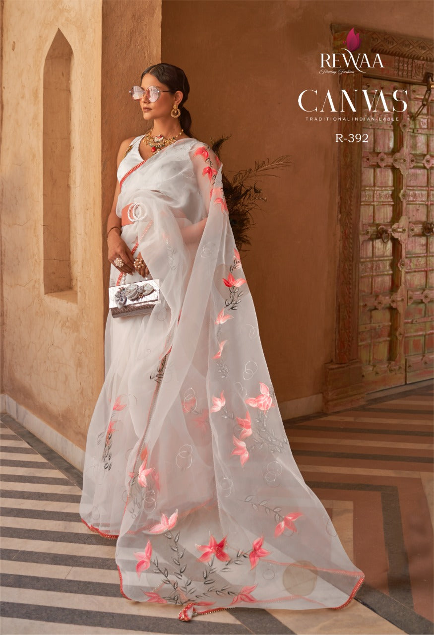 PARTY WEAR REWAA CANVAS ORGENZA SAREE Anant Tex Exports Private Limited