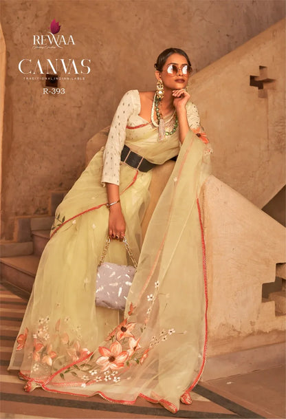 PARTY WEAR REWAA CANVAS ORGENZA SAREE Anant Tex Exports Private Limited