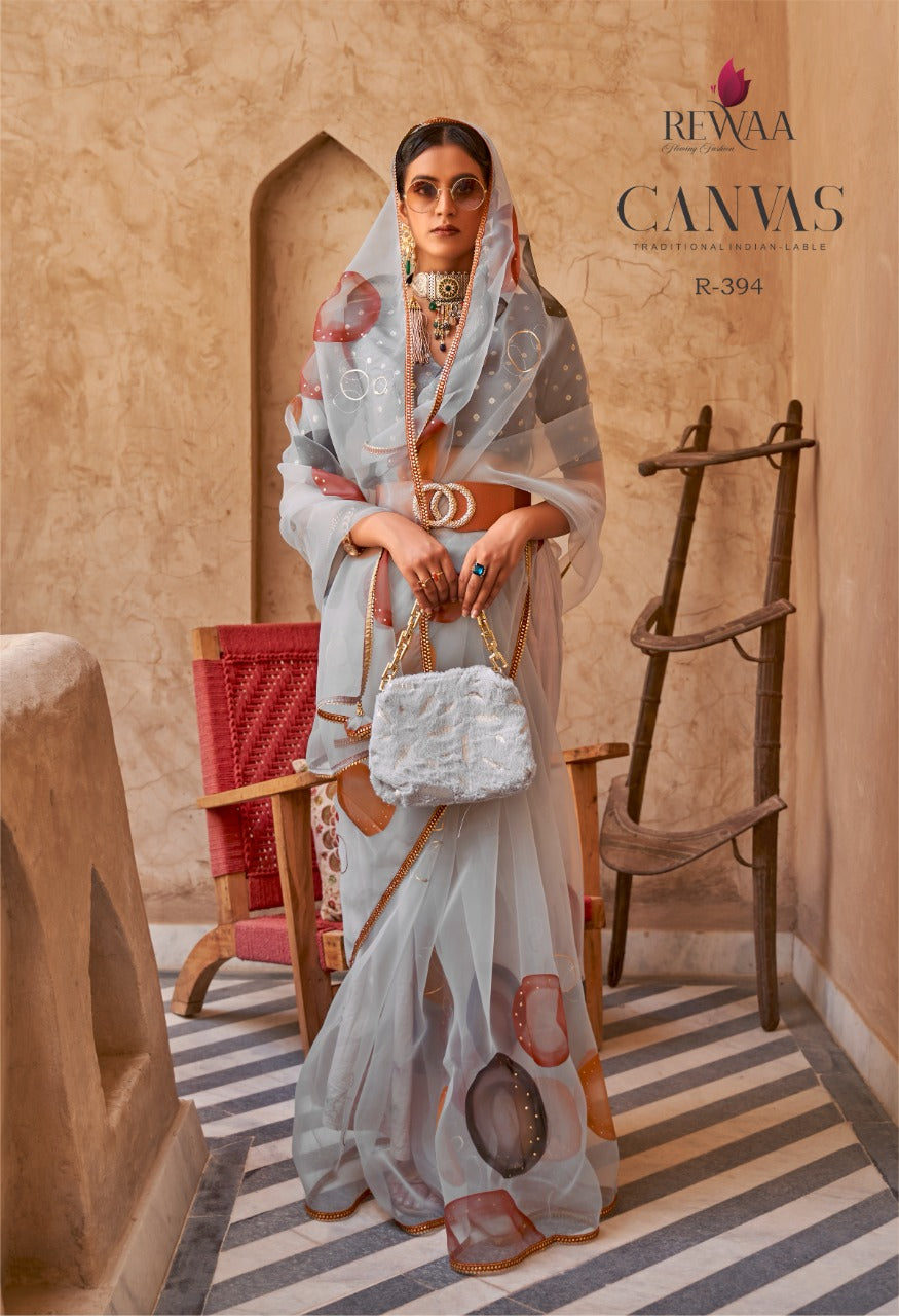 PARTY WEAR REWAA CANVAS ORGENZA SAREE Anant Tex Exports Private Limited