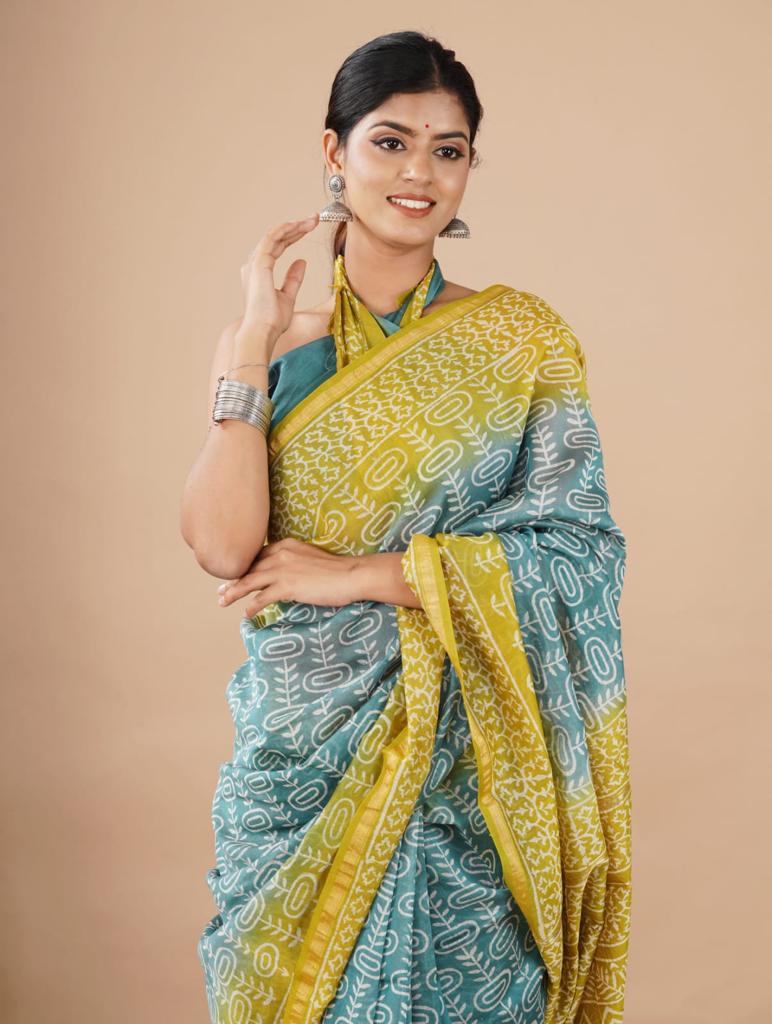 Chanderi Cotton Weaving Jari Patti & Digital Print Saree Anant Tex Exports Private Limited