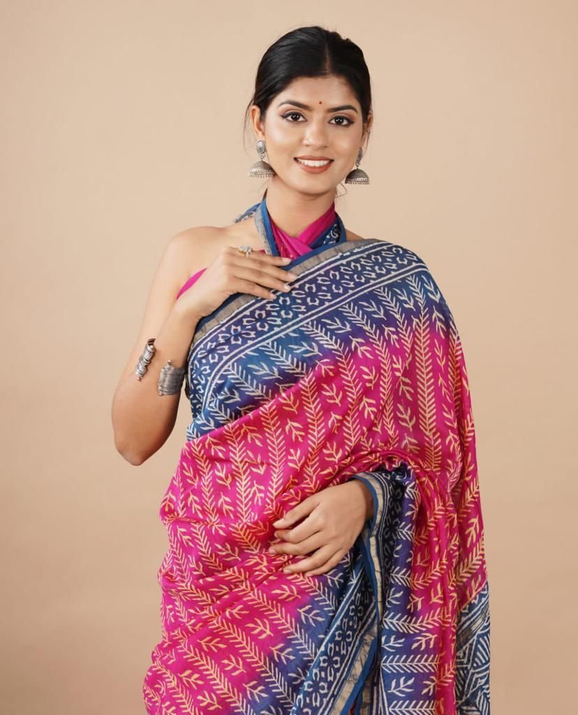 Chanderi Cotton Weaving Jari Patti &amp; Digital Print Saree Anant Tex Exports Private Limited