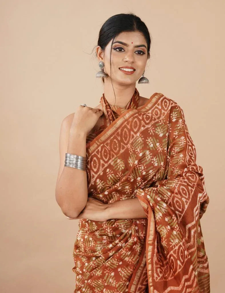 Chanderi Cotton Weaving Jari Patti &amp; Digital Print Saree Anant Tex Exports Private Limited