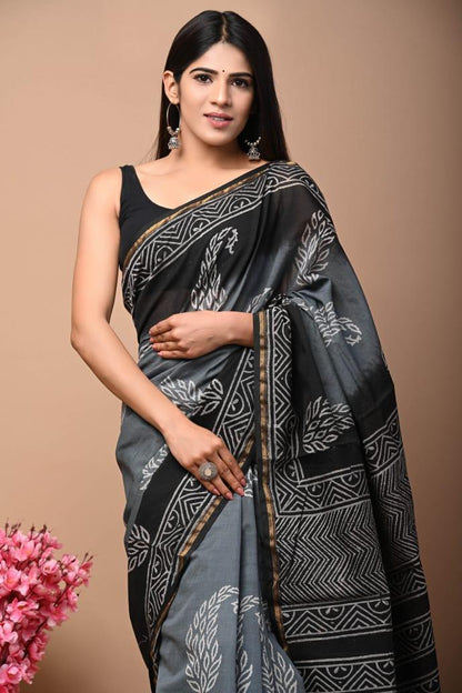 Chanderi Cotton Weaving Jari Patti &amp; Digital Print Saree Anant Tex Exports Private Limited