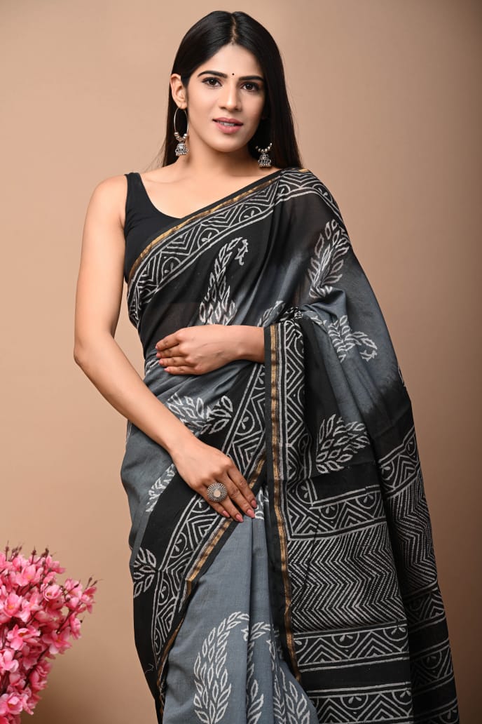 Chanderi Cotton Weaving Jari Patti & Digital Print Saree Anant Tex Exports Private Limited