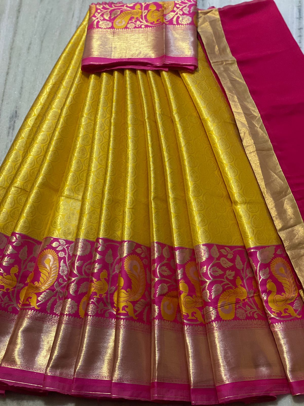 GOLDEN YEELOW ZARI WEAVING KANJIWARAM SAREE Anant Tex Exports Private Limited